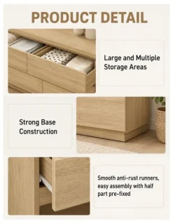 Cosmopolitan Living 6 Chest of Drawers Lowboy Dresser Storage Cabinet Bedroom Oak - Foil-laminated Particleboard & MDF