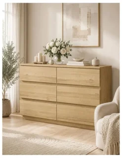 Cosmopolitan Living 6 Chest of Drawers Lowboy Dresser Storage Cabinet Bedroom Oak - Foil-laminated Particleboard & MDF