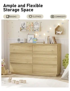 Cosmopolitan Living 6 Chest of Drawers Lowboy Dresser Storage Cabinet Bedroom Oak - Foil-laminated Particleboard & MDF