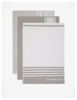 Country Road Aeri Australian Cotton Tea Towel Pack of 3 in Mid Grey