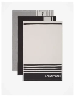 Country Road Aeri Australian Cotton Tea Towel Pack of 3 in Charcoal