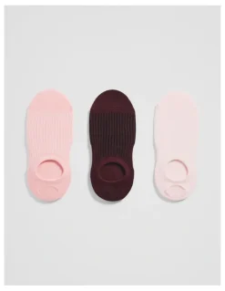 Country Road Australian Cotton Rib No-show Sock Pack Of 3 in Strawberry