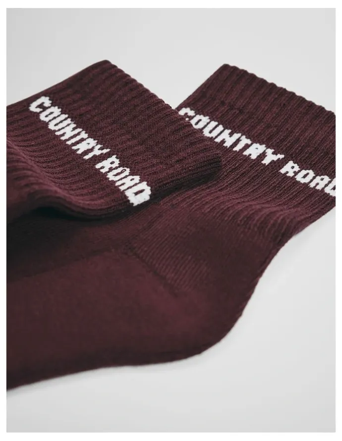 Country Road Australian Cotton Blend Cr Sport Quarter Crew Sock in Claret