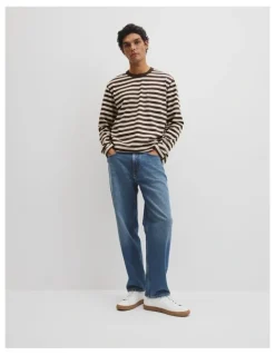 Country Road Australian Cotton Long Sleeve Stripe T-shirt in Coffee