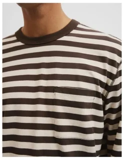 Country Road Australian Cotton Long Sleeve Stripe T-shirt in Coffee