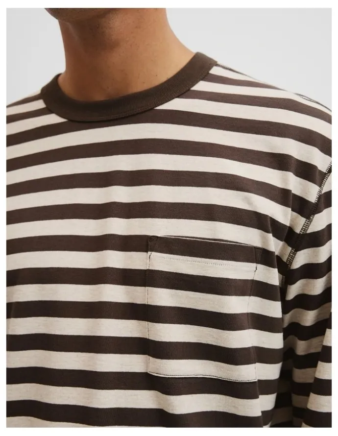 Country Road Australian Cotton Long Sleeve Stripe T-shirt in Coffee