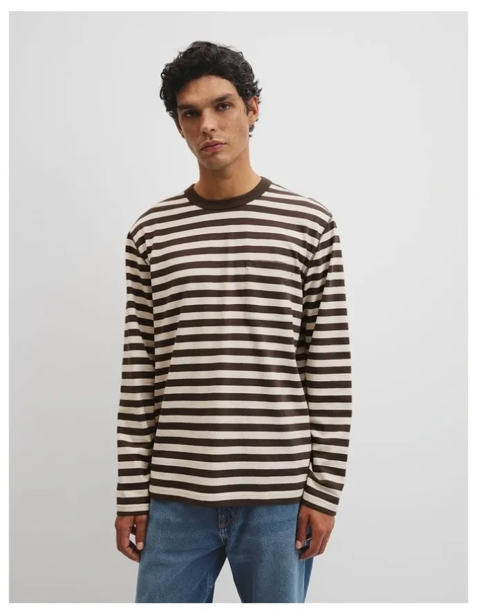 Country Road Australian Cotton Long Sleeve Stripe T-shirt in Coffee