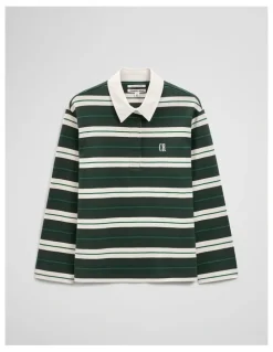 Country Road Australian Cotton Stripe Rugby Polo Sweat in Evergreen Stripe