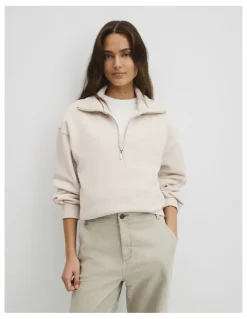 Country Road Australian Cotton Funnel Neck Sweat in Almond Marle