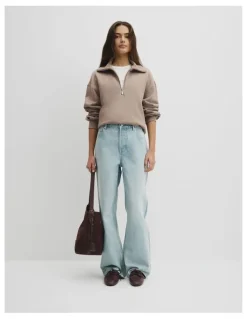 Country Road Australian Cotton Funnel Neck Sweat in Truffle Marle