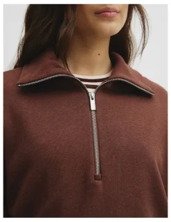 Country Road Australian Cotton Funnel Neck Sweat in Ember Marle