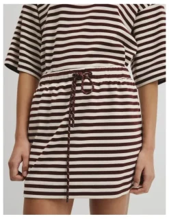 Country Road Australian Cotton Blend Stripe Jersey Skirt in Umber Stripe