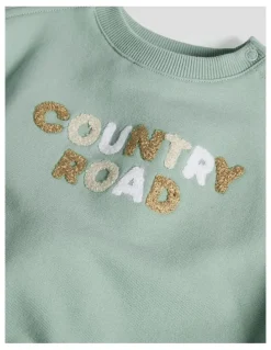 Country Road Australian Cotton Contrast Boucle Sweat in Saltbush