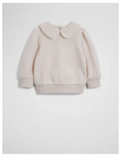 Country Road Australian Cotton Collar Sweat in Flax Marle