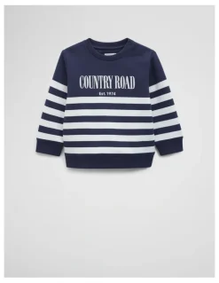 Country Road Australian Cotton Relaxed Heritage Sweat Top in Navy Stripe