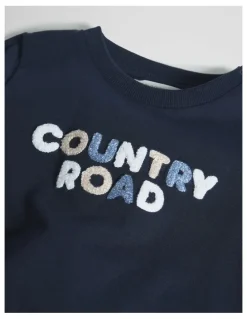 Country Road Australian Cotton Short Sleeve Boucle Tee in Navy