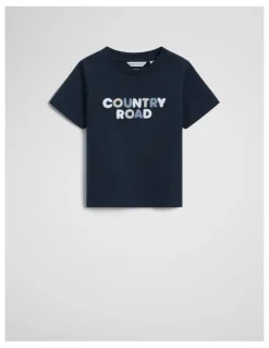 Country Road Australian Cotton Short Sleeve Boucle Tee in Navy
