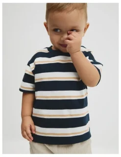 Country Road Australian Cotton Oversized Stripe Short Sleeve T-shirt in Navy Honey Strp