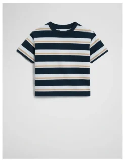 Country Road Australian Cotton Oversized Stripe Short Sleeve T-shirt in Navy Honey Strp
