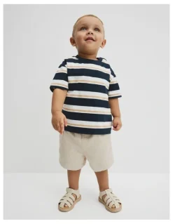 Country Road Australian Cotton Oversized Stripe Short Sleeve T-shirt in Navy Honey Strp