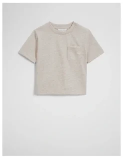 Country Road Australian Cotton Relaxed Short Sleeve Pocket T-shirt in Pebble Marle