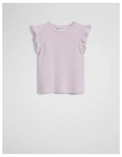 Country Road Australian Cotton Blend Short Sleeve Stripe Rib T-shirt in Cloud Pink Stripe