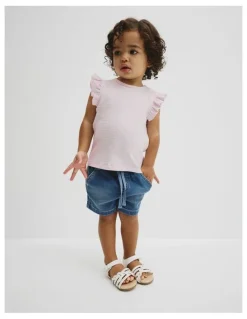 Country Road Australian Cotton Blend Short Sleeve Stripe Rib T-shirt in Cloud Pink Stripe