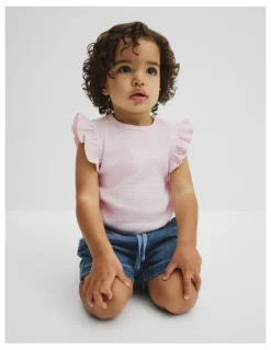 Country Road Australian Cotton Blend Short Sleeve Stripe Rib T-shirt in Cloud Pink Stripe