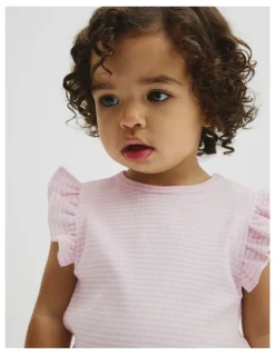 Country Road Australian Cotton Blend Short Sleeve Stripe Rib T-shirt in Cloud Pink Stripe