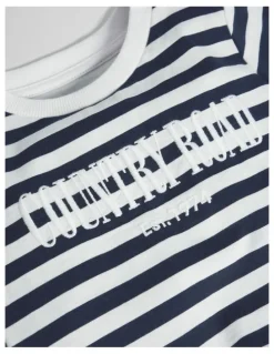 Country Road Australian Cotton Short Sleeve Heritage Tee in Navy Stripe
