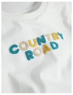 Country Road Australian Cotton Short Sleeve Boucle Tee in Marshmallow