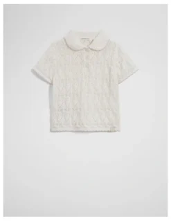 Country Road Australian Cotton Short Sleeve Collar Knit Top in Marshmallow
