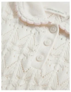 Country Road Australian Cotton Short Sleeve Collar Knit Top in Marshmallow