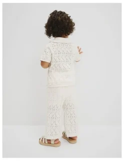 Country Road Australian Cotton Short Sleeve Collar Knit Top in Marshmallow