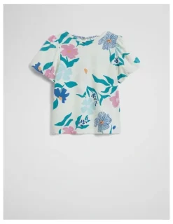 Country Road Australian Cotton Short Sleeve Yardage Print T-shirt in Light Floral Print
