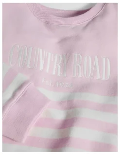 Country Road Australian Cotton Relaxed Heritage Sweat in Cloud Pink Stripe
