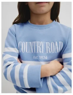 Country Road Australian Cotton Relaxed Heritage Sweat in Mid Blue Stripe