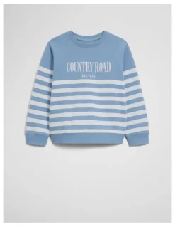 Country Road Australian Cotton Relaxed Heritage Sweat in Mid Blue Stripe