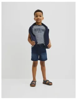 Country Road Australian Cotton Short Sleeve Heritage Tee in Navy Stripe