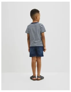 Country Road Australian Cotton Short Sleeve Heritage Tee in Navy Stripe