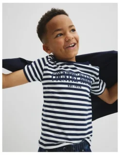 Country Road Australian Cotton Short Sleeve Heritage Tee in Navy Stripe