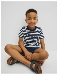 Country Road Australian Cotton Short Sleeve Heritage Tee in Navy Stripe