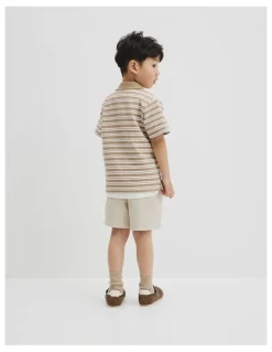 Country Road Australian Cotton Textured Polo in Latte Stripe