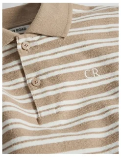 Country Road Australian Cotton Textured Polo in Latte Stripe
