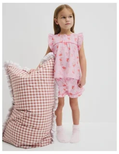 Country Road Australian Cotton Short Sleeve Frill Sleep Set in Strawberry Crush