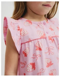 Country Road Australian Cotton Short Sleeve Frill Sleep Set in Strawberry Crush
