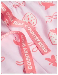 Country Road Australian Cotton Short Sleeve Frill Sleep Set in Strawberry Crush