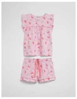 Country Road Australian Cotton Short Sleeve Frill Sleep Set in Strawberry Crush