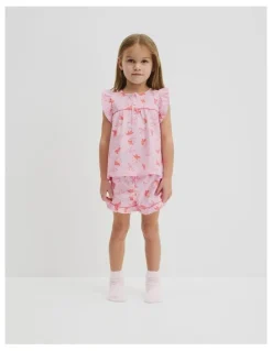 Country Road Australian Cotton Short Sleeve Frill Sleep Set in Strawberry Crush