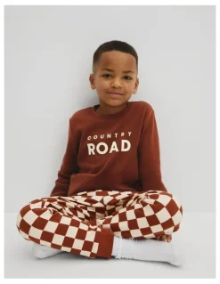 Country Road Australian Cotton Check Print Pyjama in Chestnut